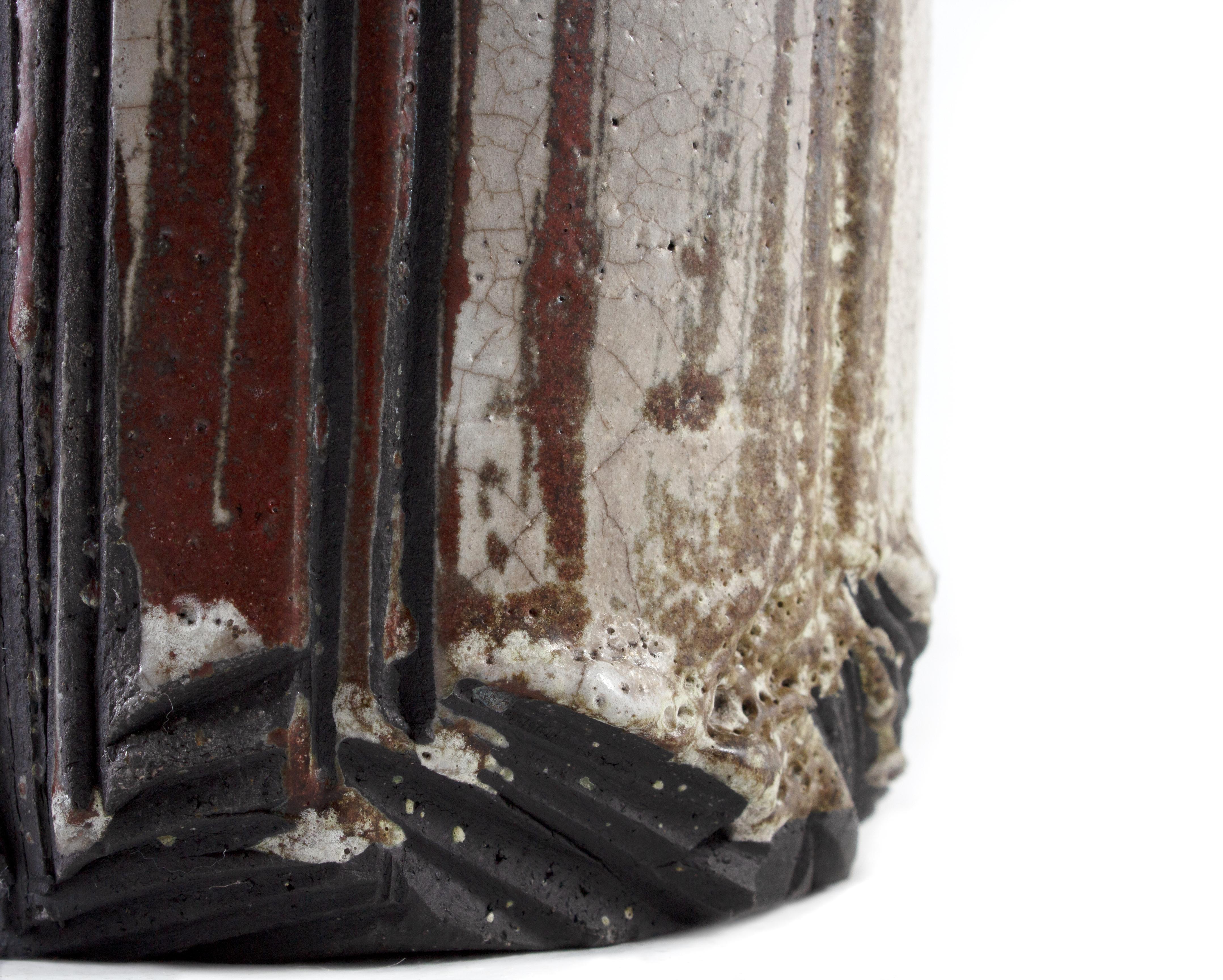 Crackled Ceramic Raku Vase In Good Condition In Dallas, TX