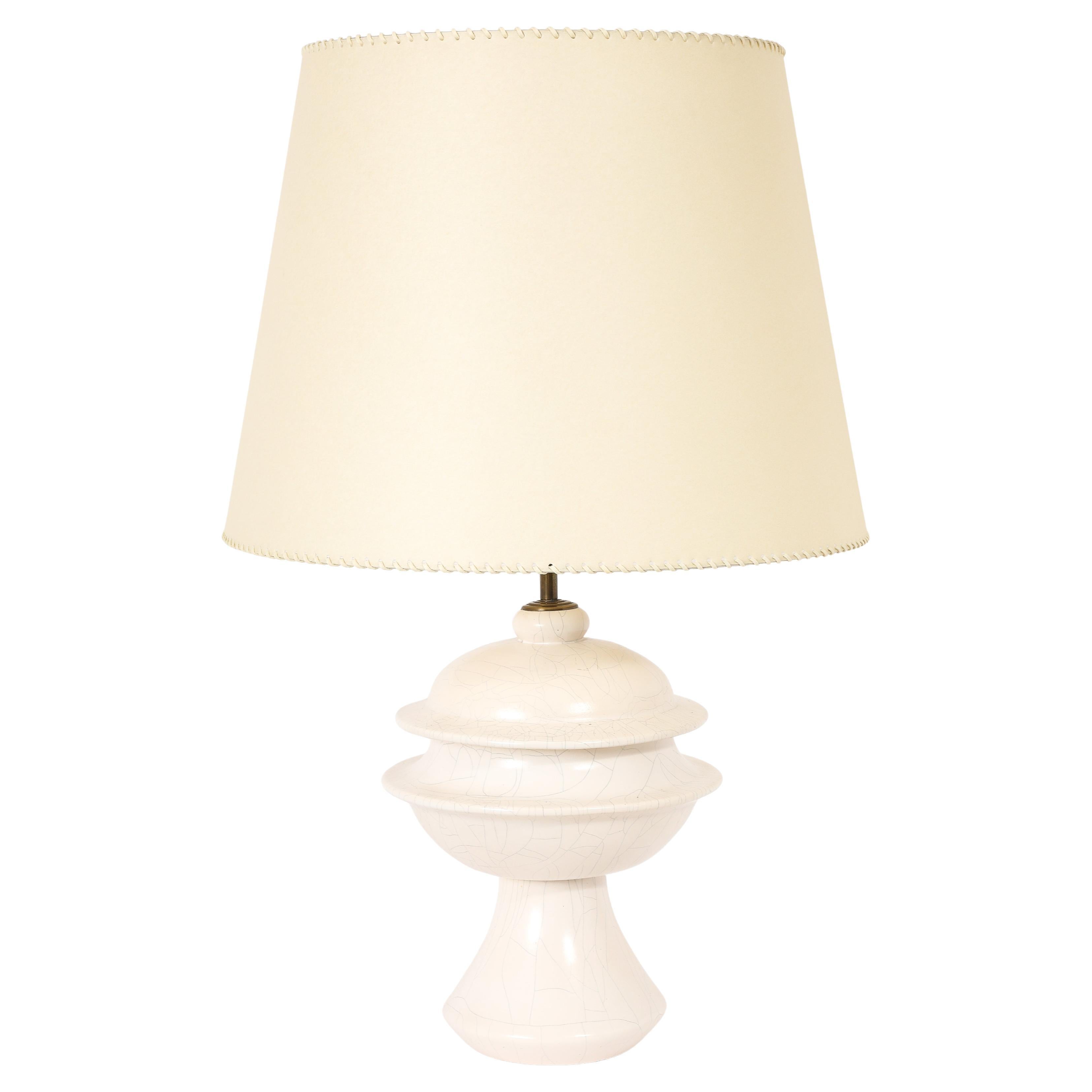 Crackled Ceramic Ringed Table Lamp, France 1950
s For Sale