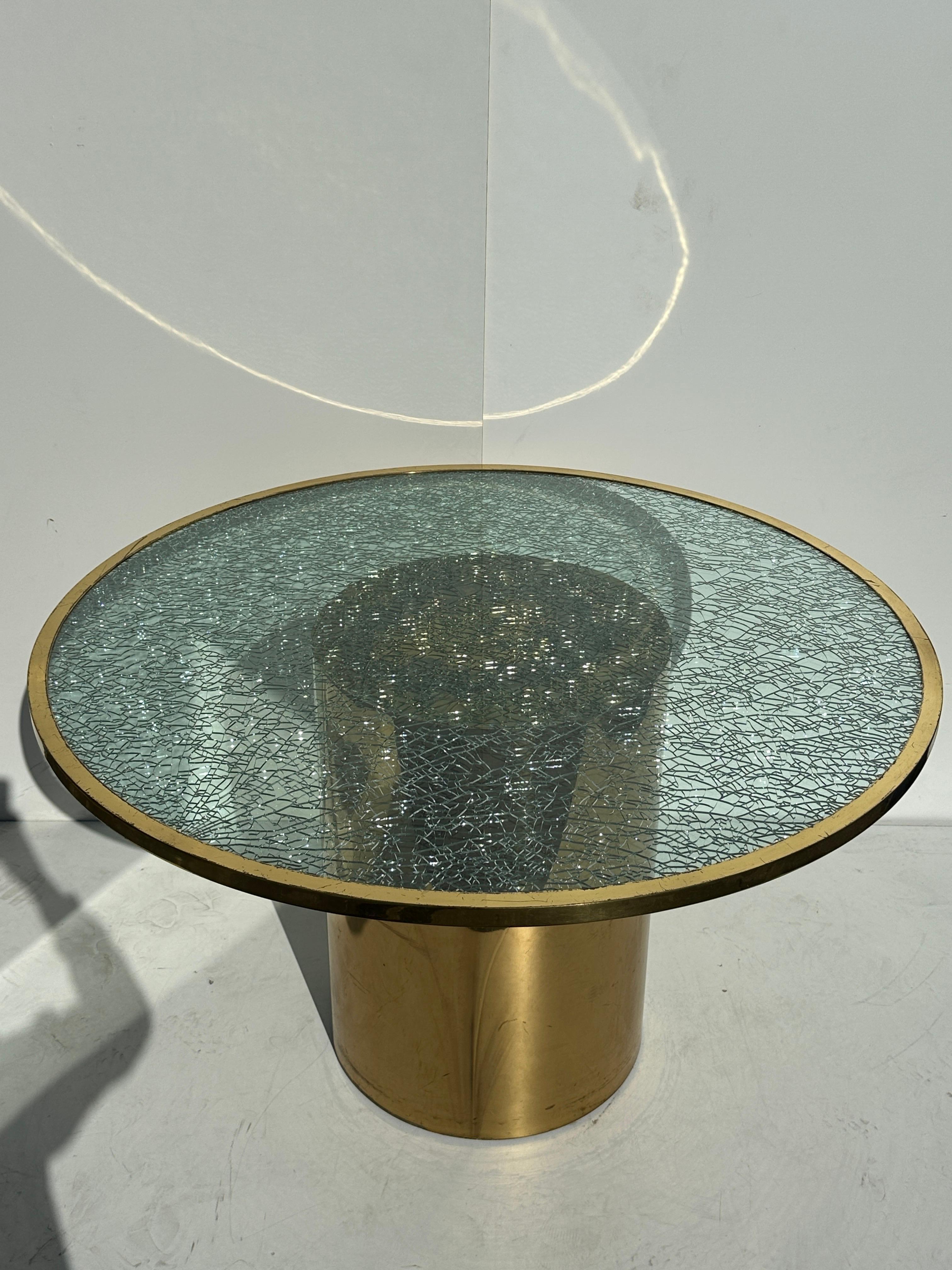 Crackled Glass and Brass Dining Occasional Table For Sale 1