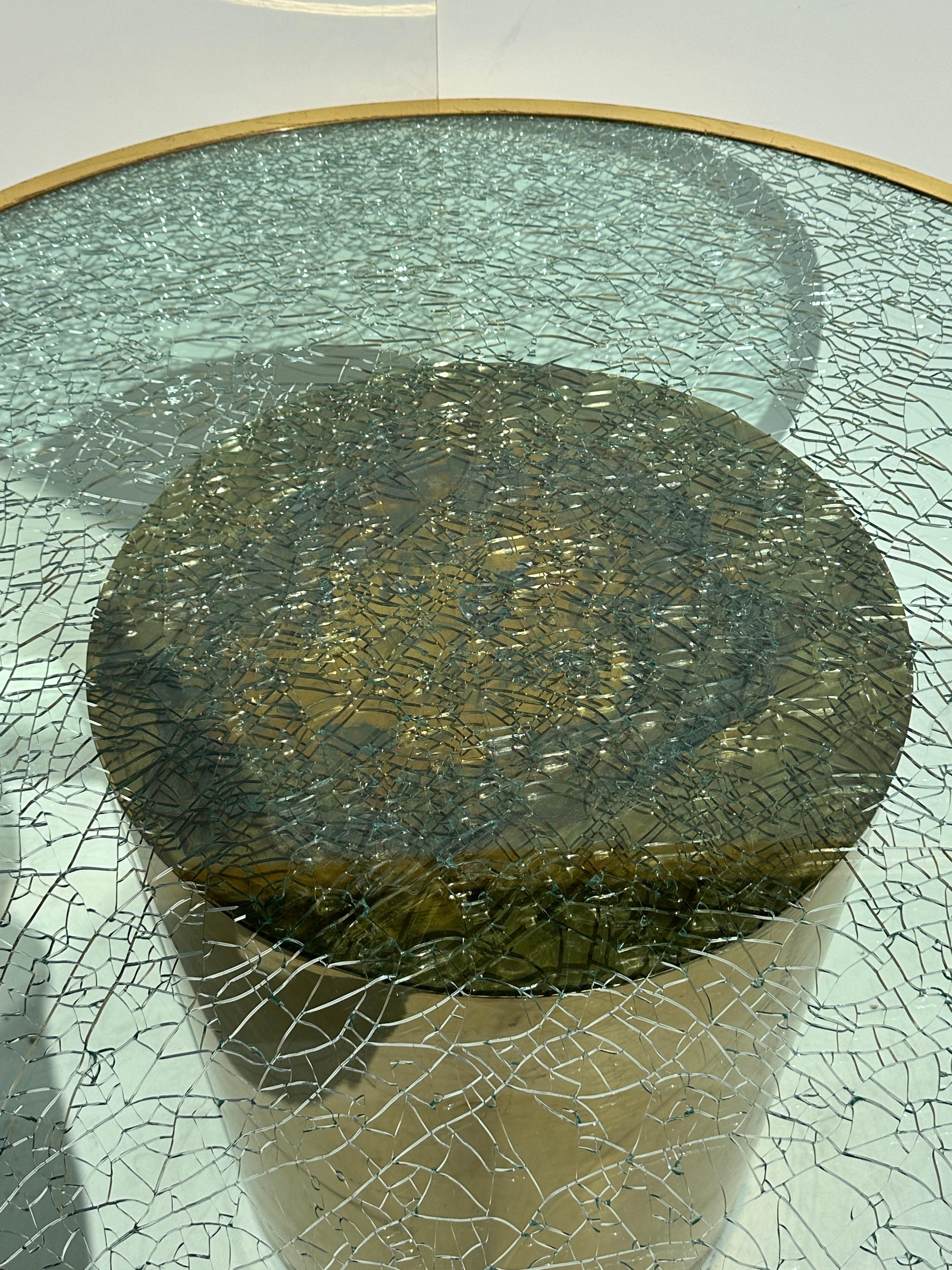 Crackled Glass and Brass Dining Occasional Table For Sale 2