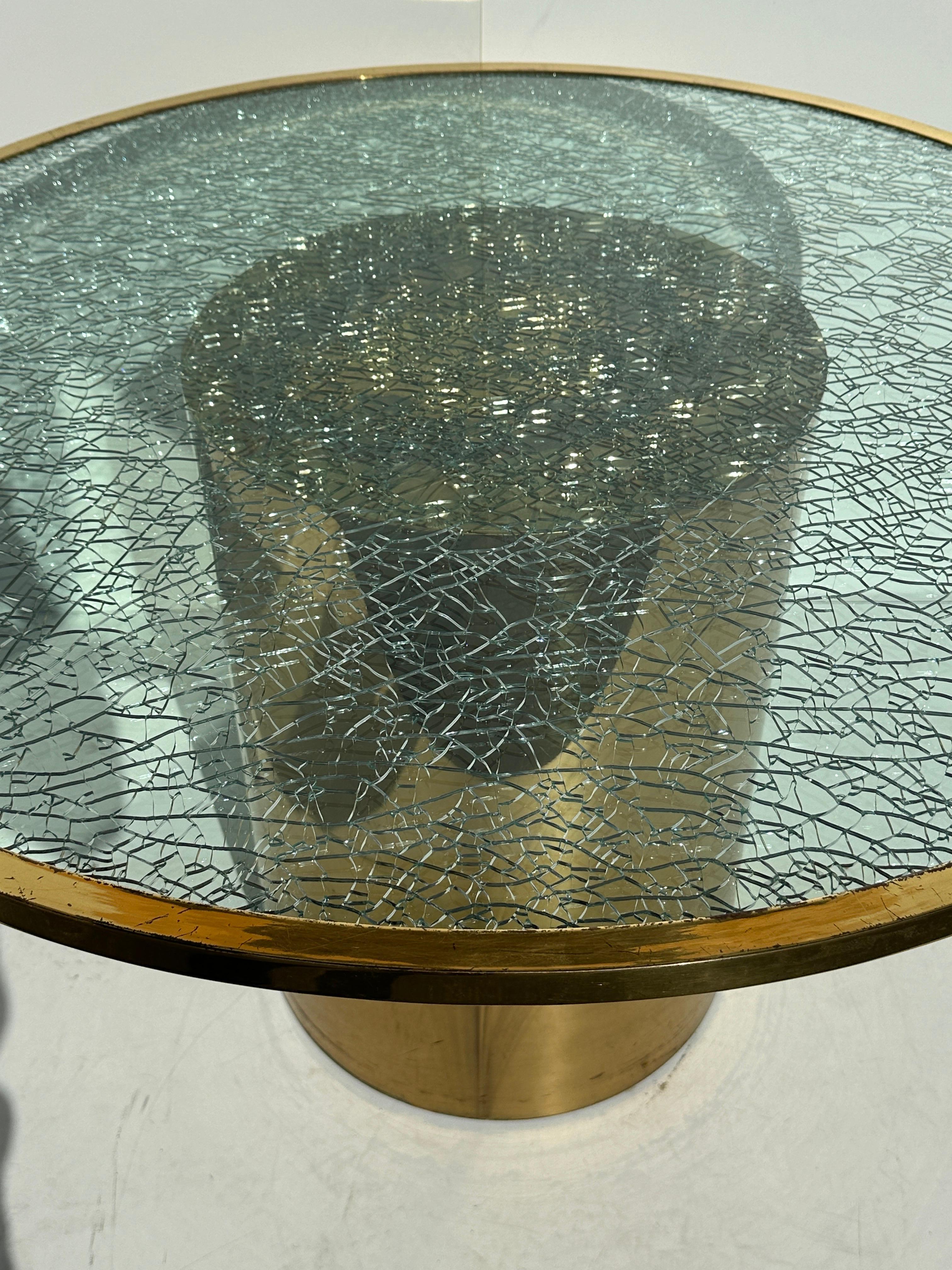 Crackled Glass and Brass Dining Occasional Table For Sale 5