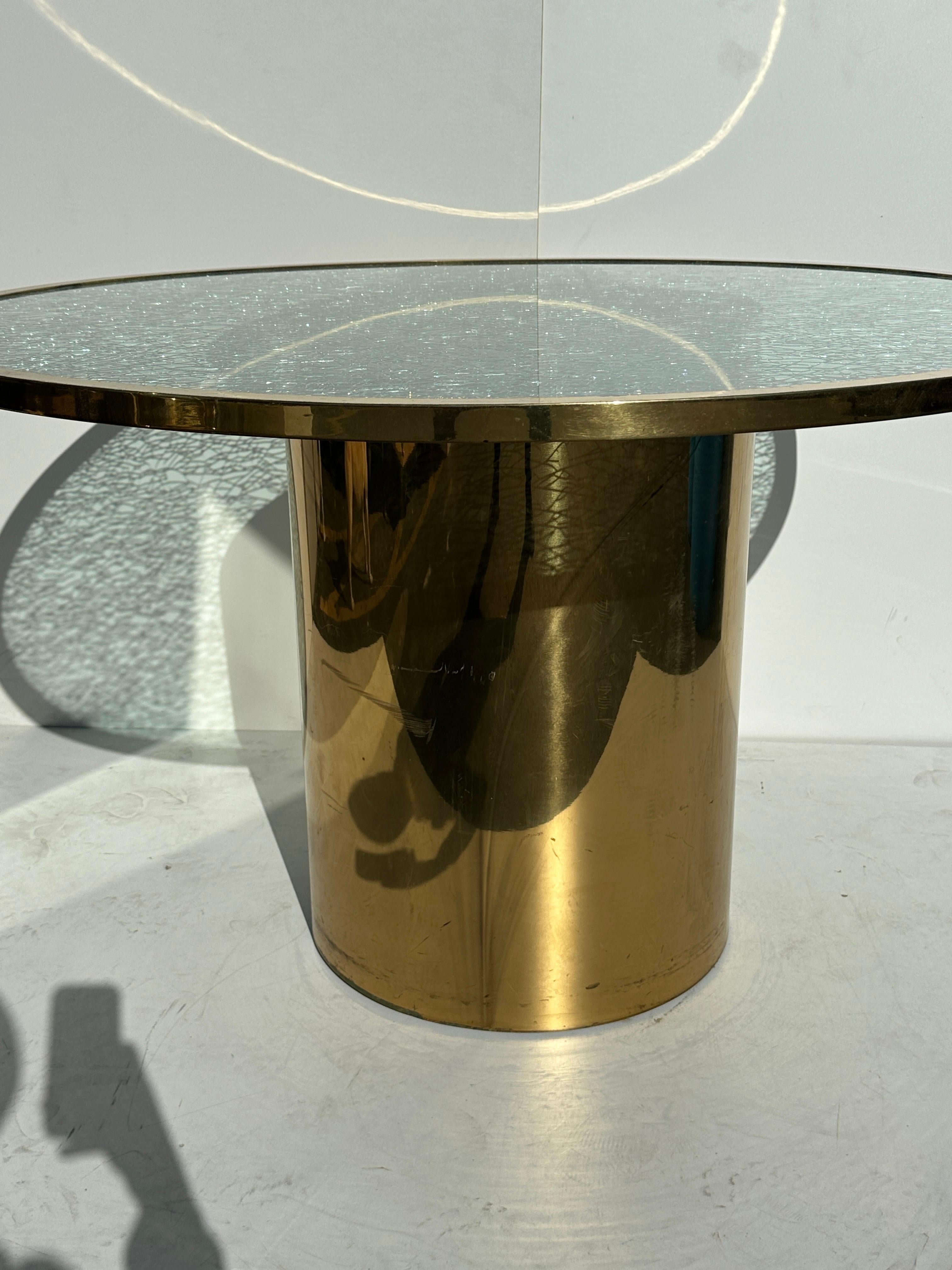 American Crackled Glass and Brass Dining Occasional Table For Sale