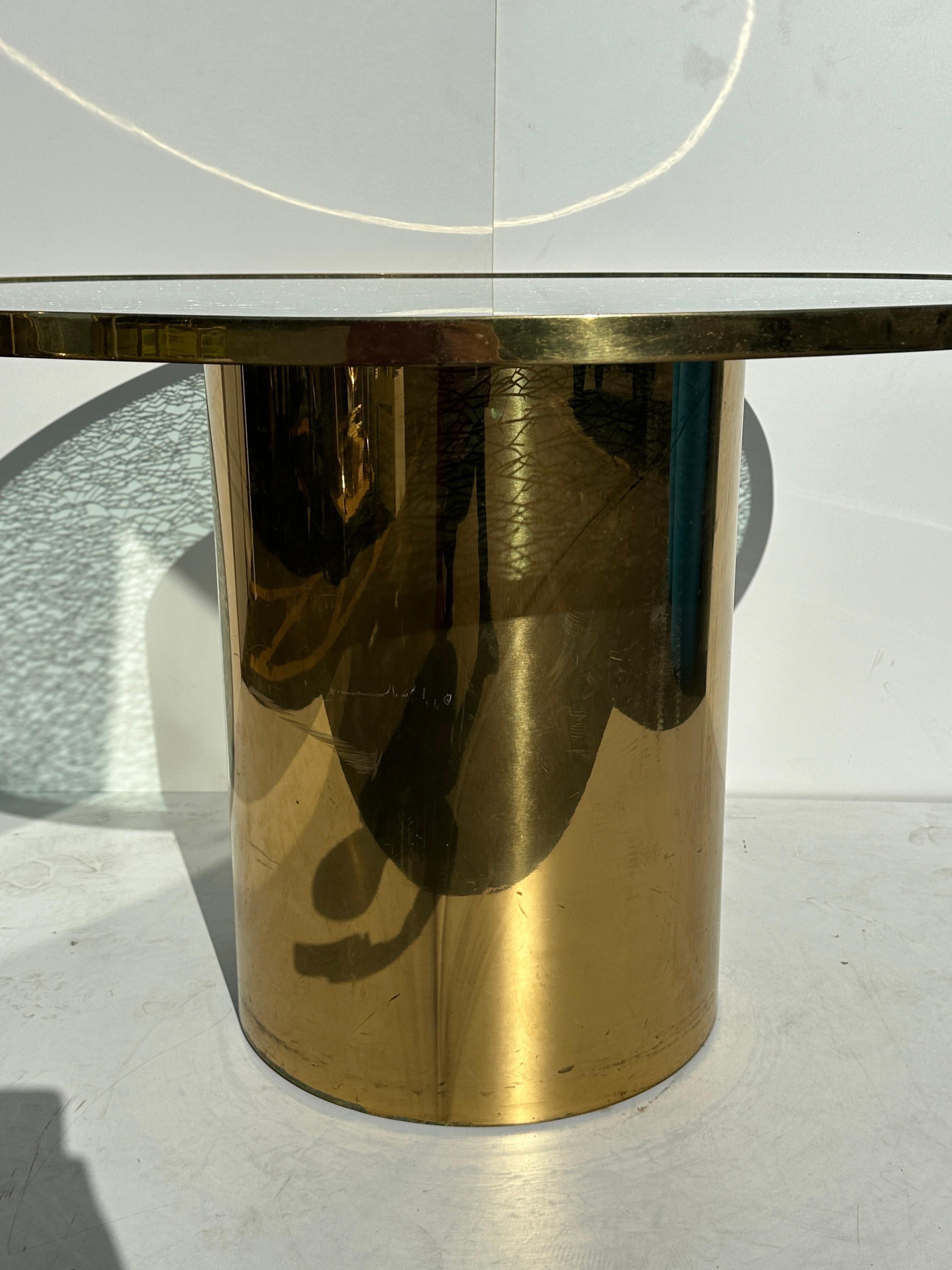 Hand-Crafted Crackled Glass and Brass Dining Occasional Table For Sale