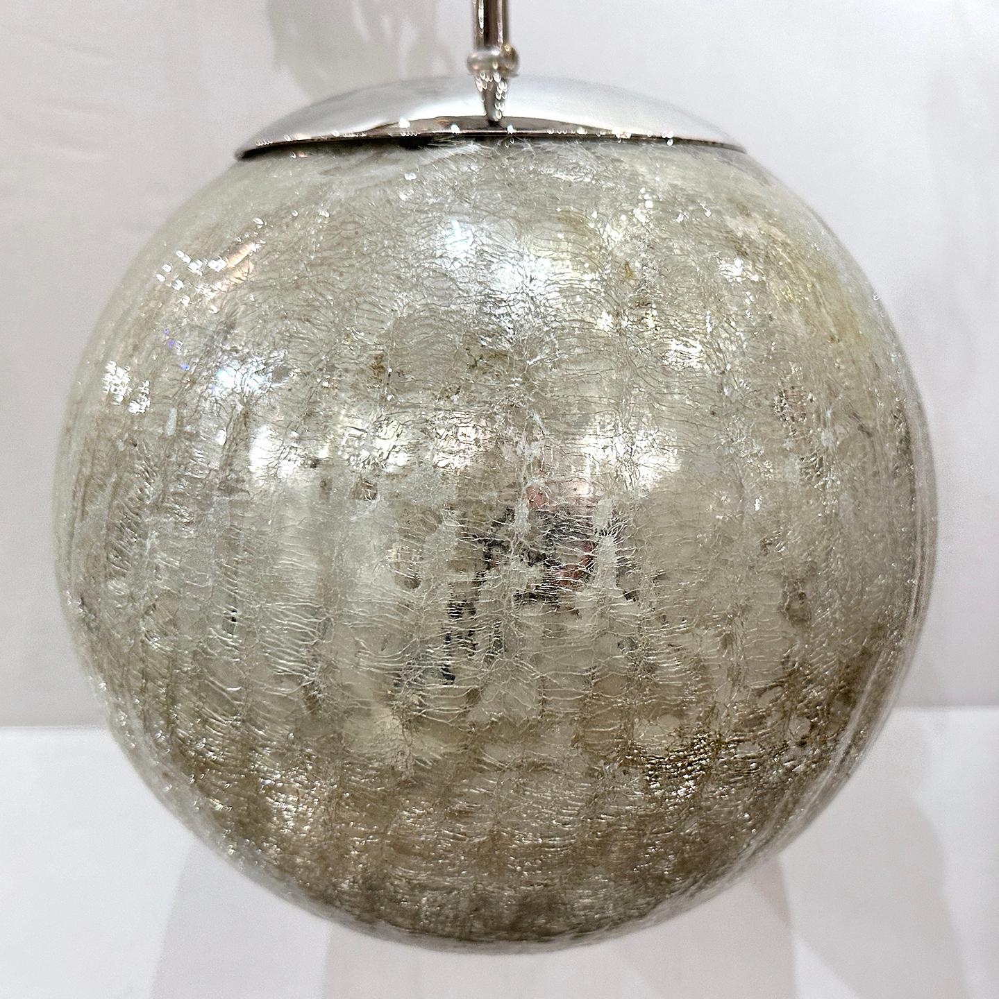 Crackled Glass Globe Fixture In Good Condition For Sale In New York, NY