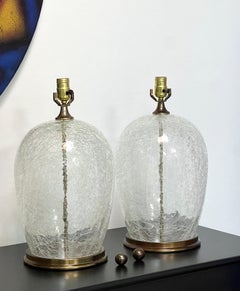 Crackled Glass Large Orb Pair of Table Lamps