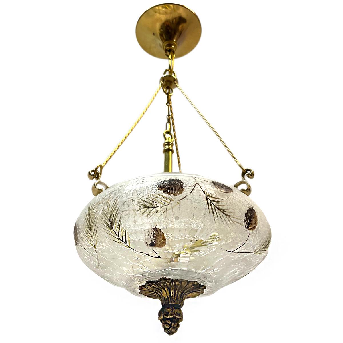 Eine französische Craquelé-Glasleuchte aus den 1960er Jahren mit 2 Innenleuchten.

Abmessungen:
Durchmesser: 10,5″
Stromabfall: 22″.