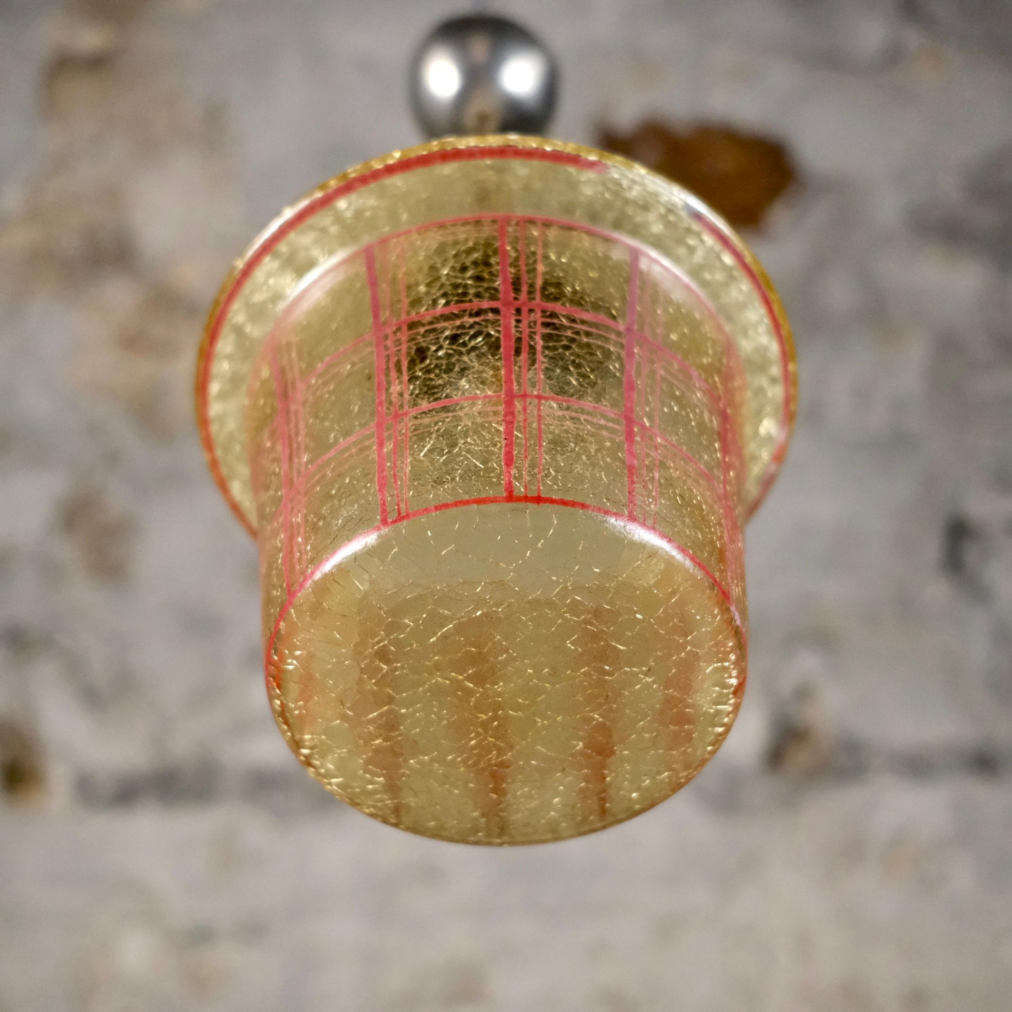 Lanterne du milieu du siècle en verre craquelé avec motif quadrillé, France, années 1950 en vente 2
