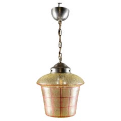 Crackled glass mid-century lantern with gridded pattern, France, 1950s