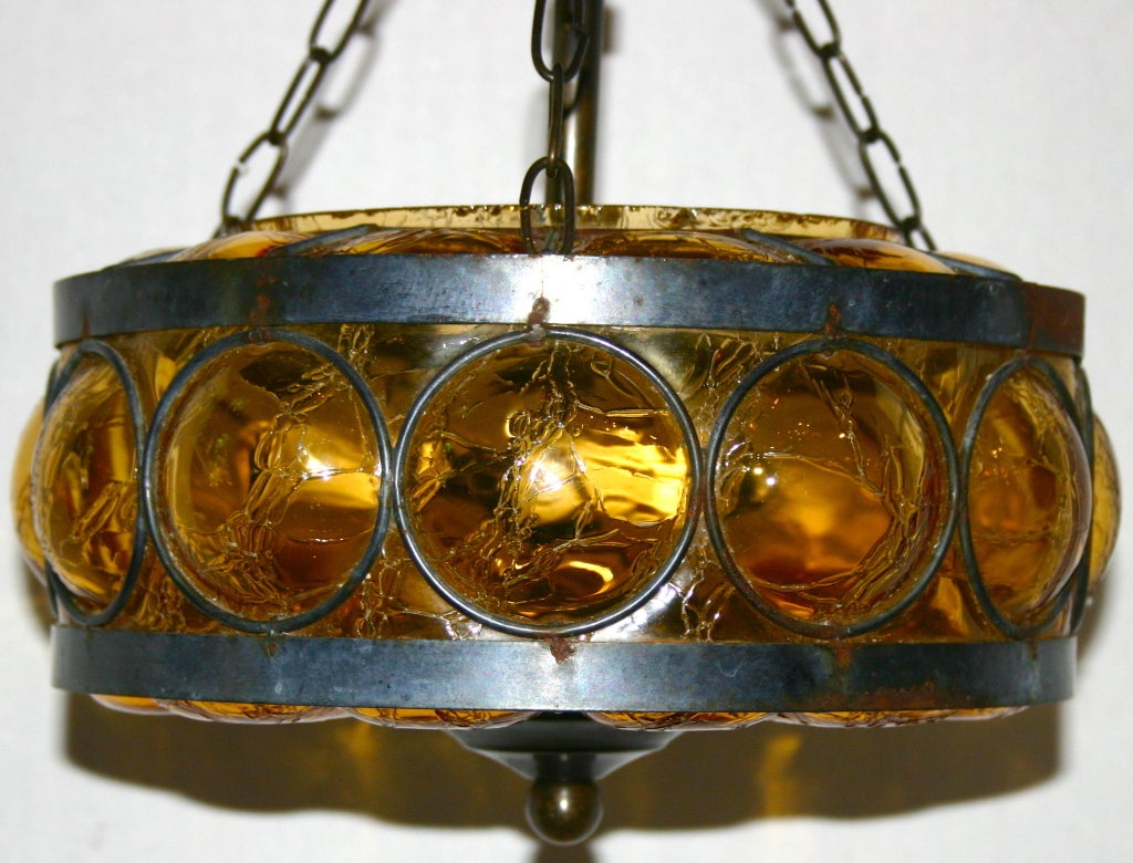 Carved Crackled Glass Pendant Fixture