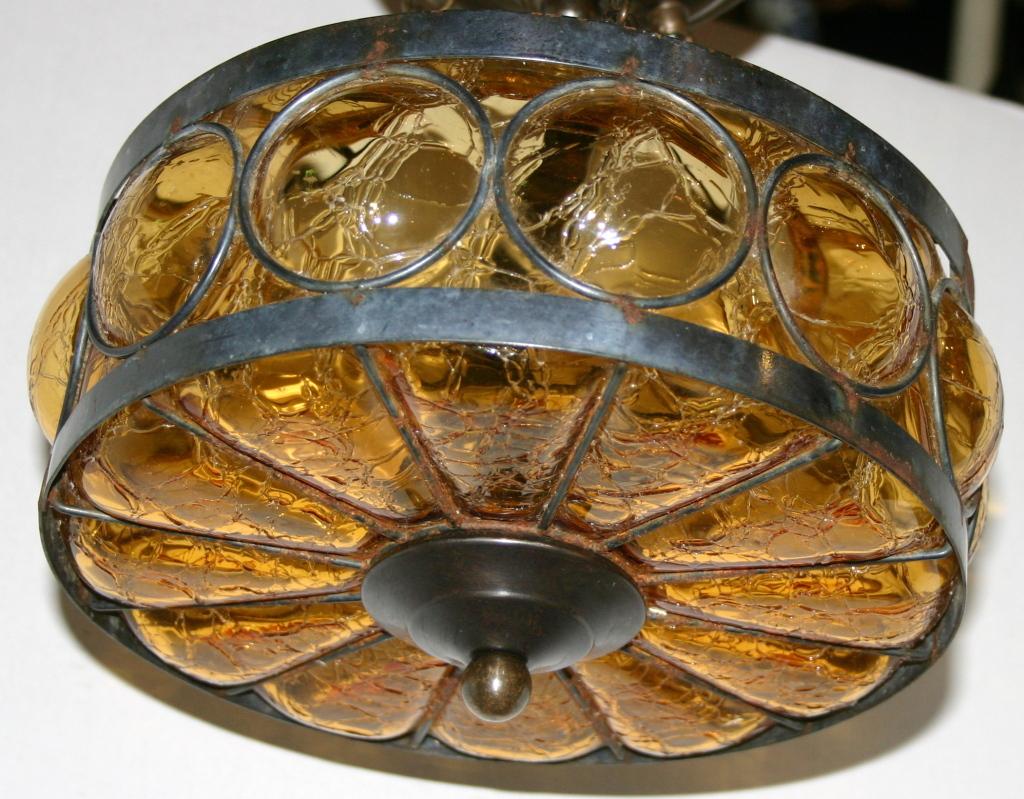 Crackled Glass Pendant Fixture In Good Condition In New York, NY
