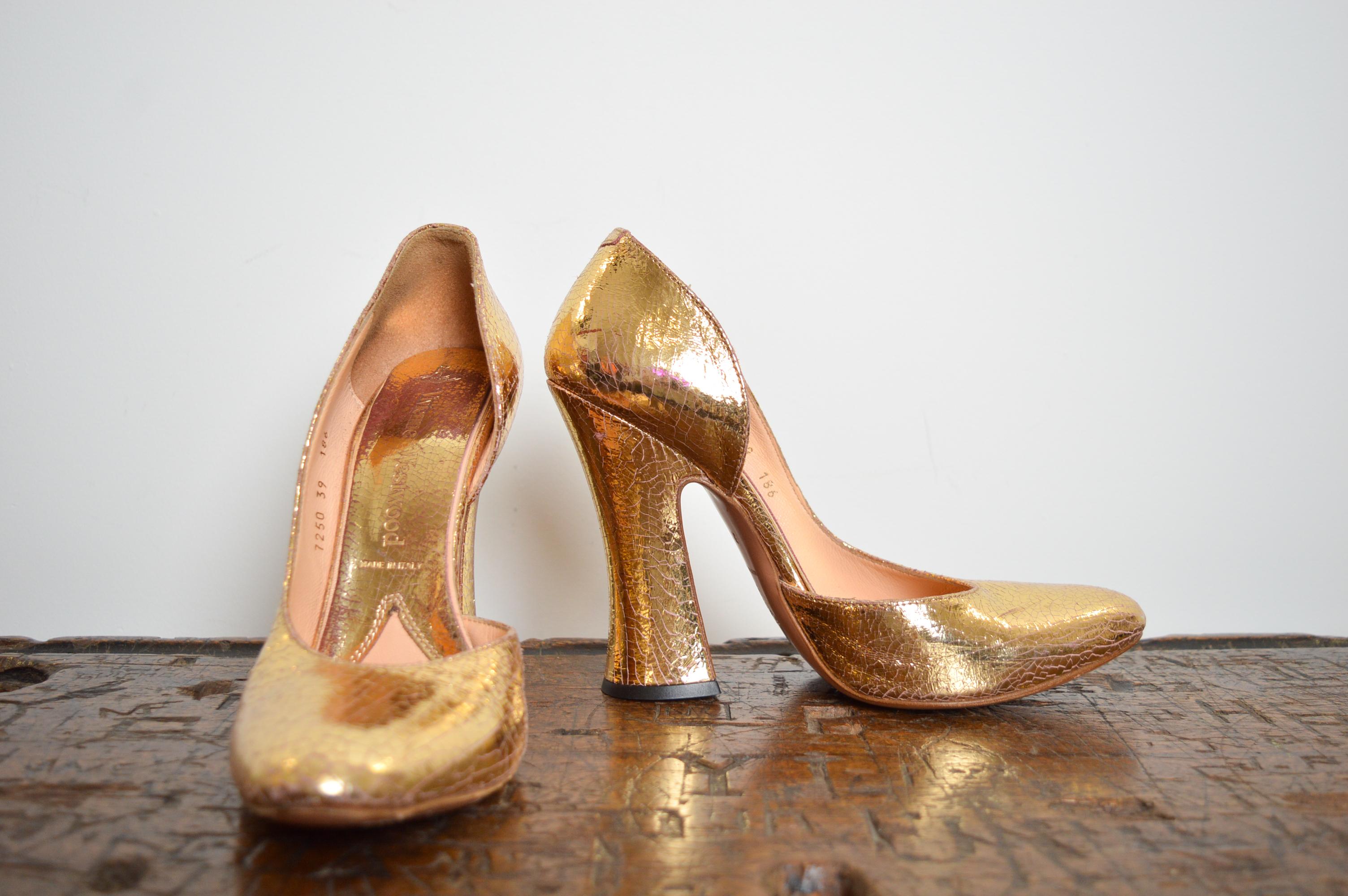 Crackled Gold Vintage Vivienne Westwood Metallic High Heels / court Shoes 8