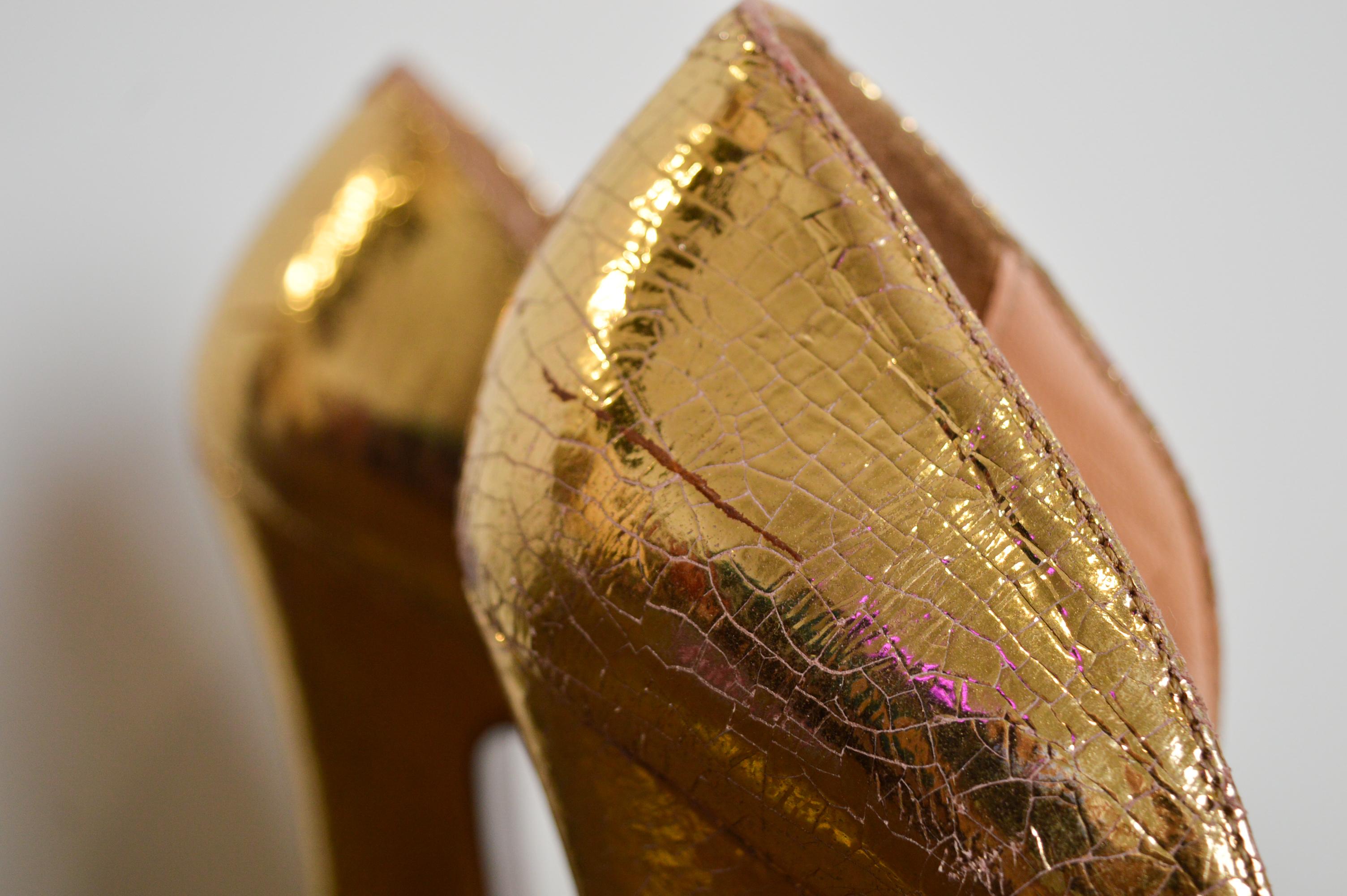 Crackled Gold Vintage Vivienne Westwood Metallic High Heels / court Shoes 12