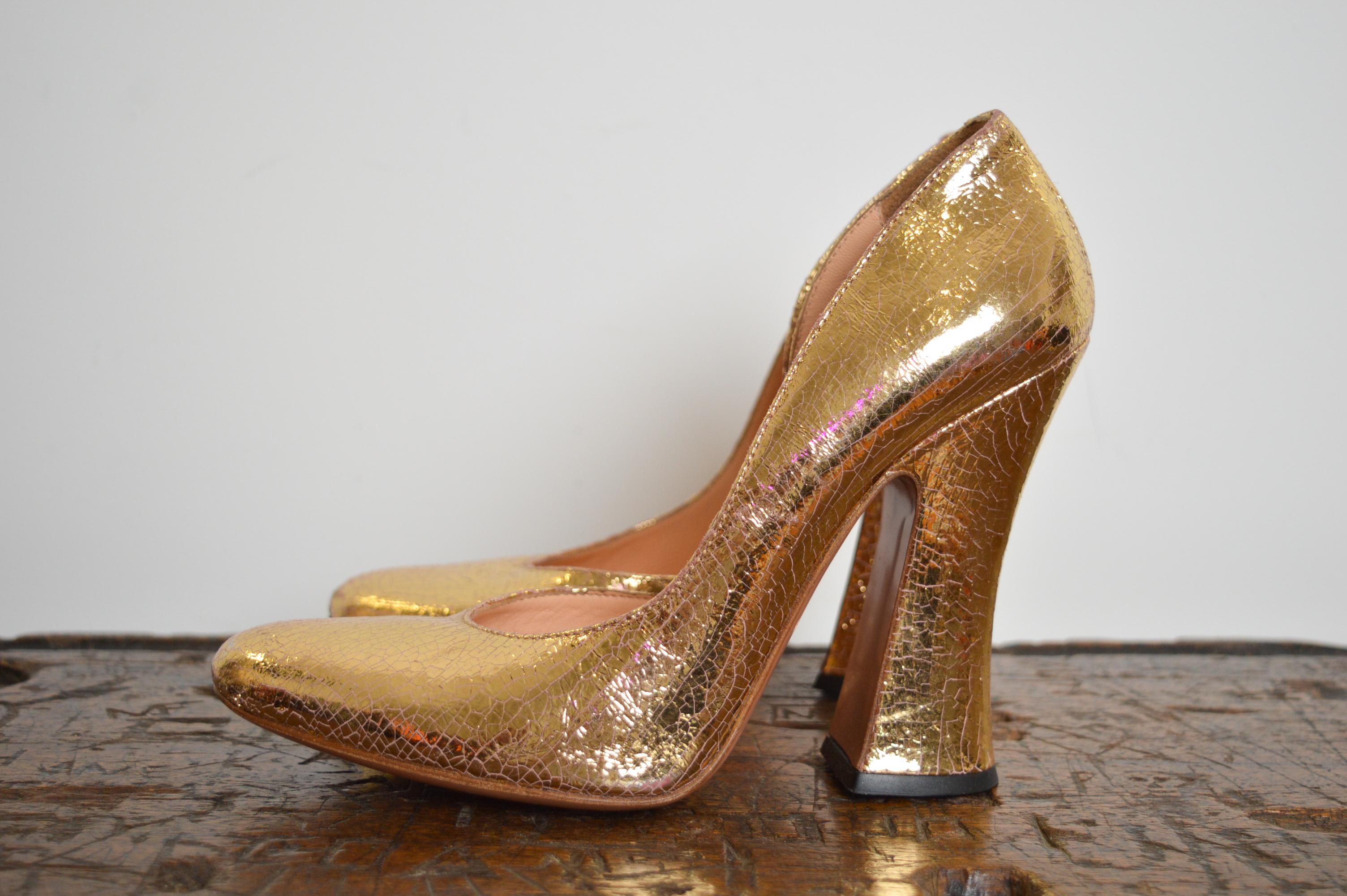 Crackled Gold Vintage Vivienne Westwood Metallic High Heels / court Shoes 2