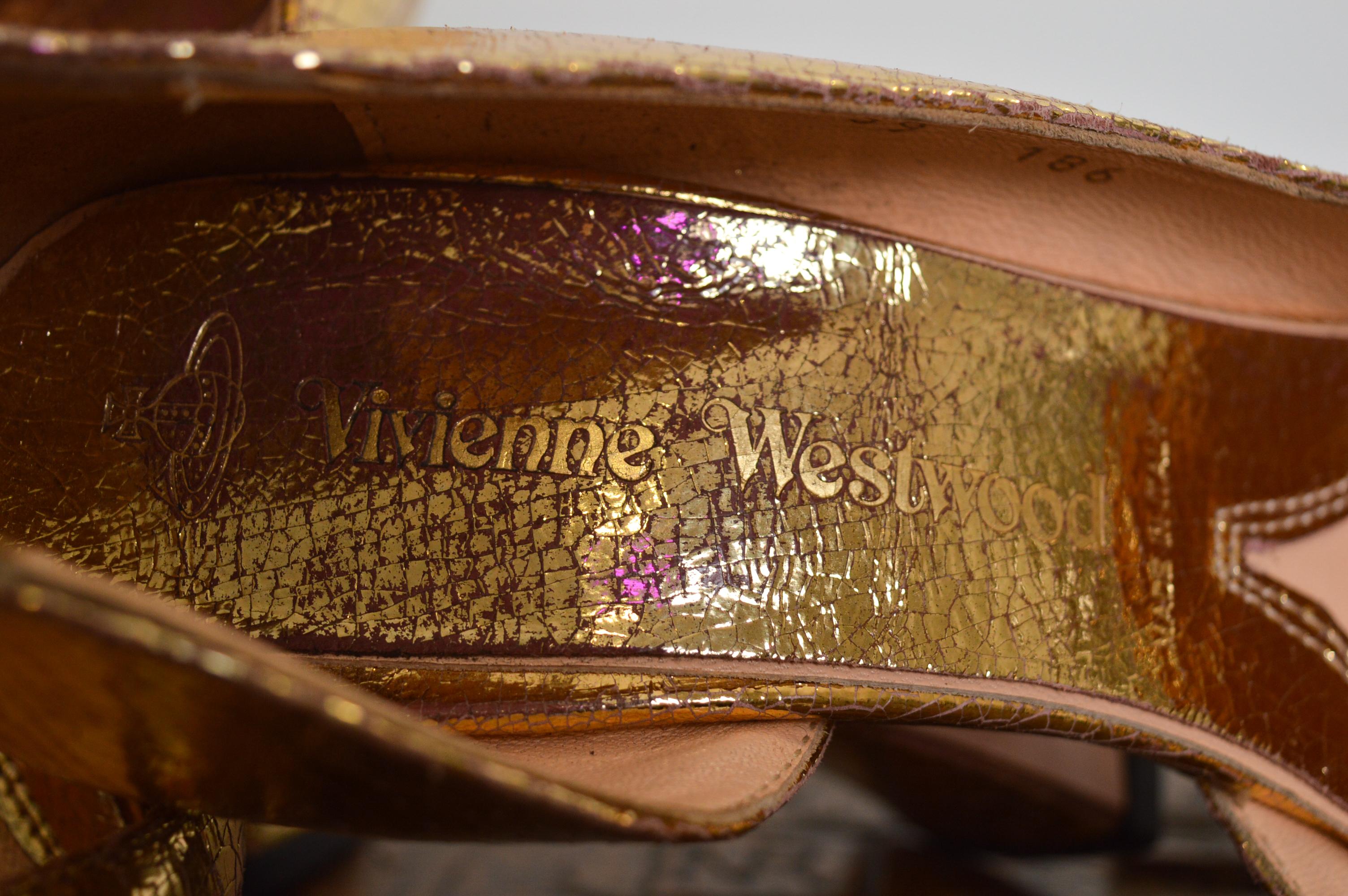 Crackled Gold Vintage Vivienne Westwood Metallic High Heels / court Shoes 3