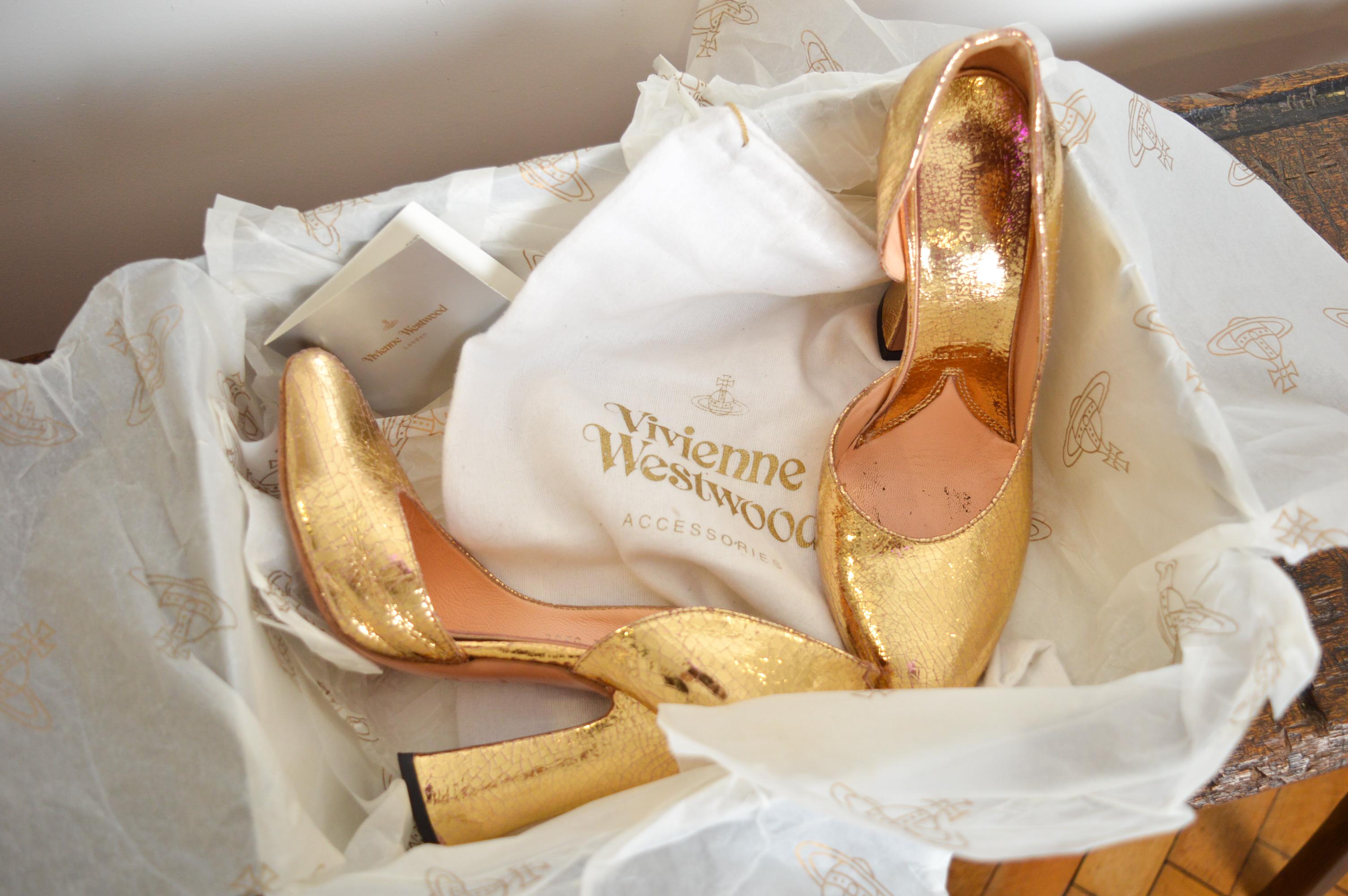 Crackled Gold Vintage Vivienne Westwood Metallic High Heels / court Shoes 4