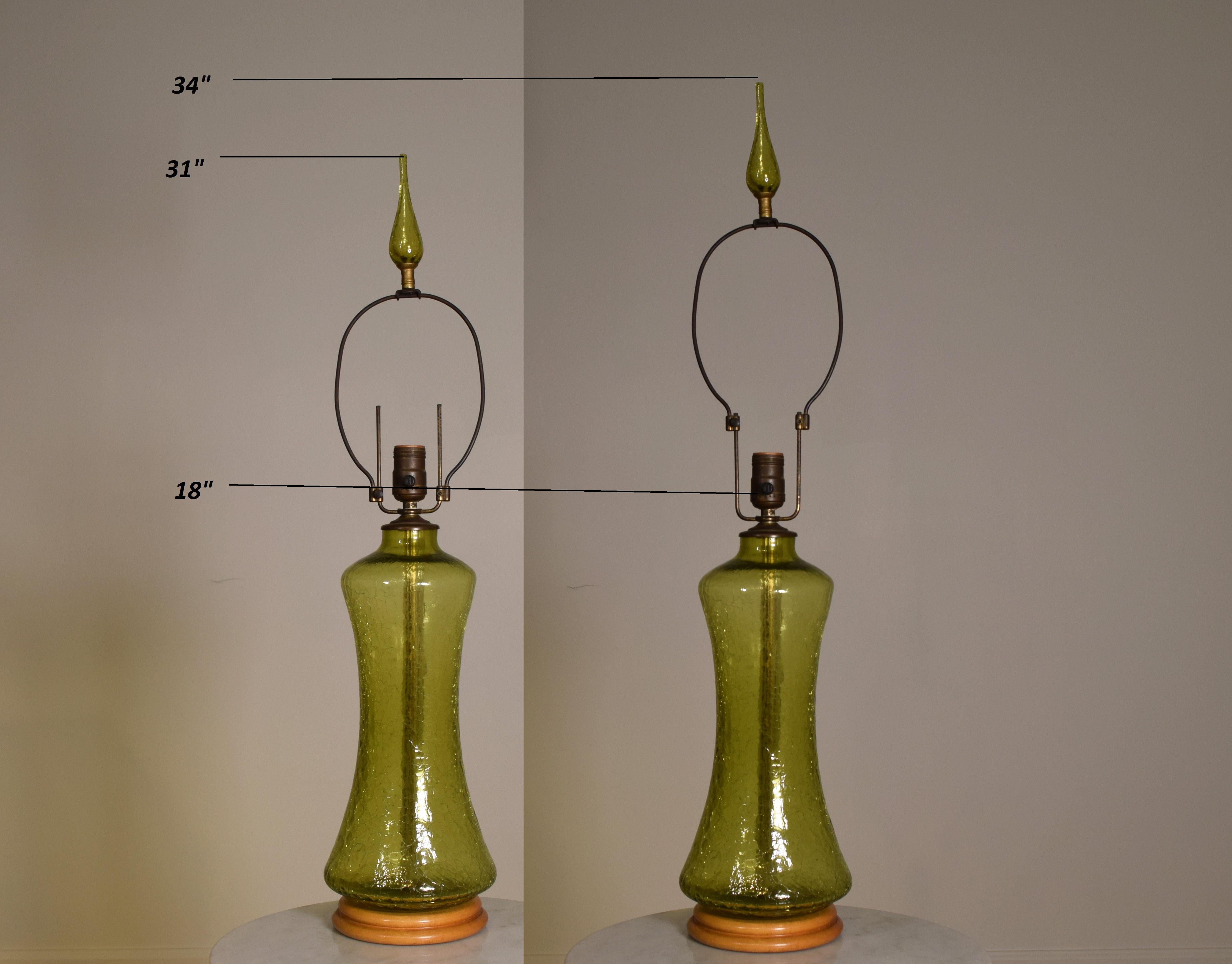 Mid-Century Modern Lampe verte craquelée de Blenko en vente