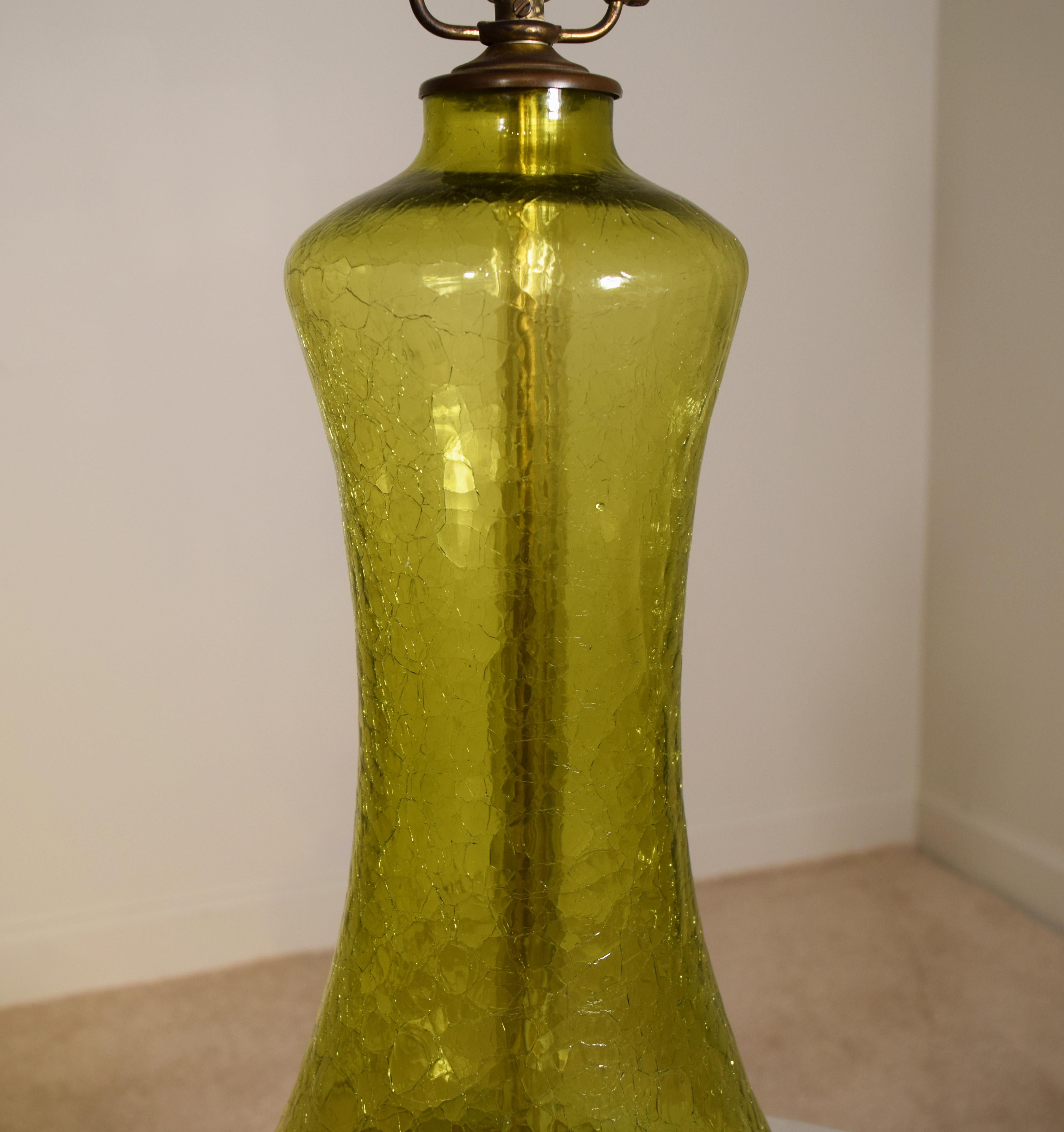 American Crackled green lamp by Blenko For Sale