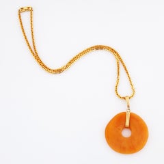 Crackled Honey Resin Ring Pendant Necklace By Givenchy, 1970s