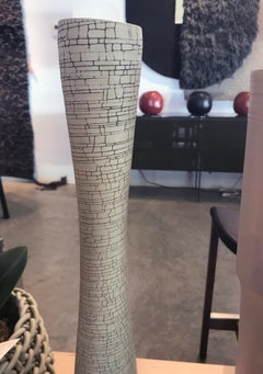 Cracqueled Birch Handmade Ceramic Flute Vase, Rina Menardi