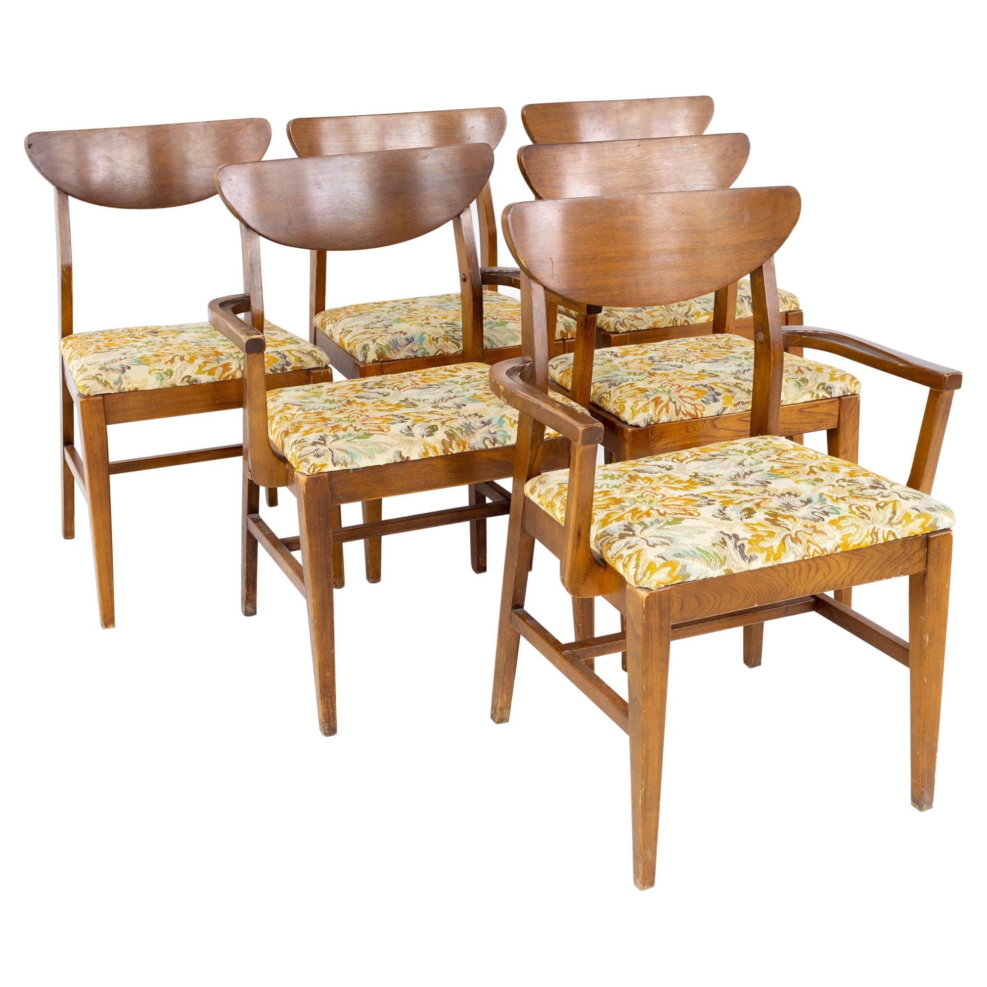 Craddock Mid Century Cats Eye Walnut Dining Chairs, Set of 6 
