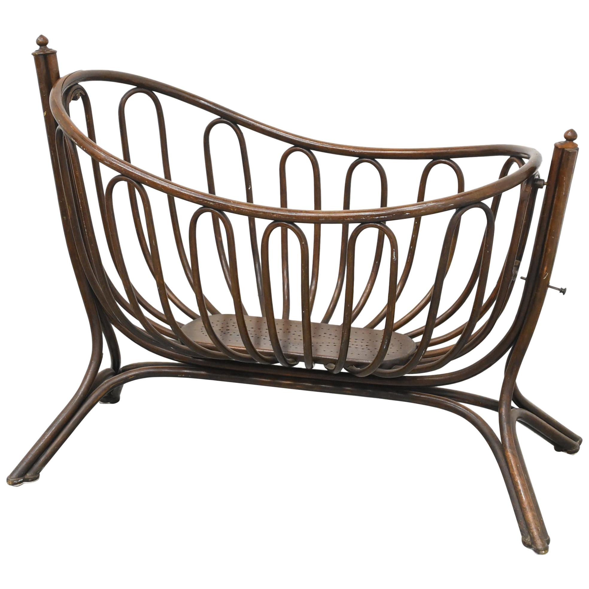 Cradle for Baby Art Nouveau Bentwood Attributed to Thonet, circa 1900, Label