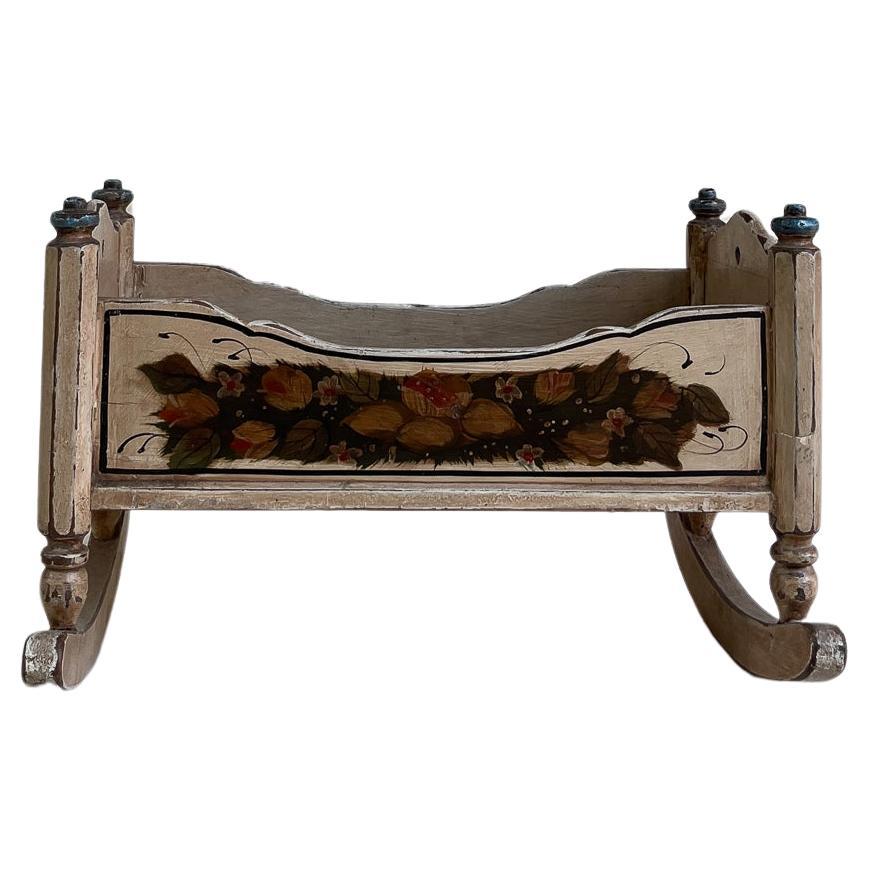 Cradle for dolls in painted wood. Portugal 19th century For Sale
