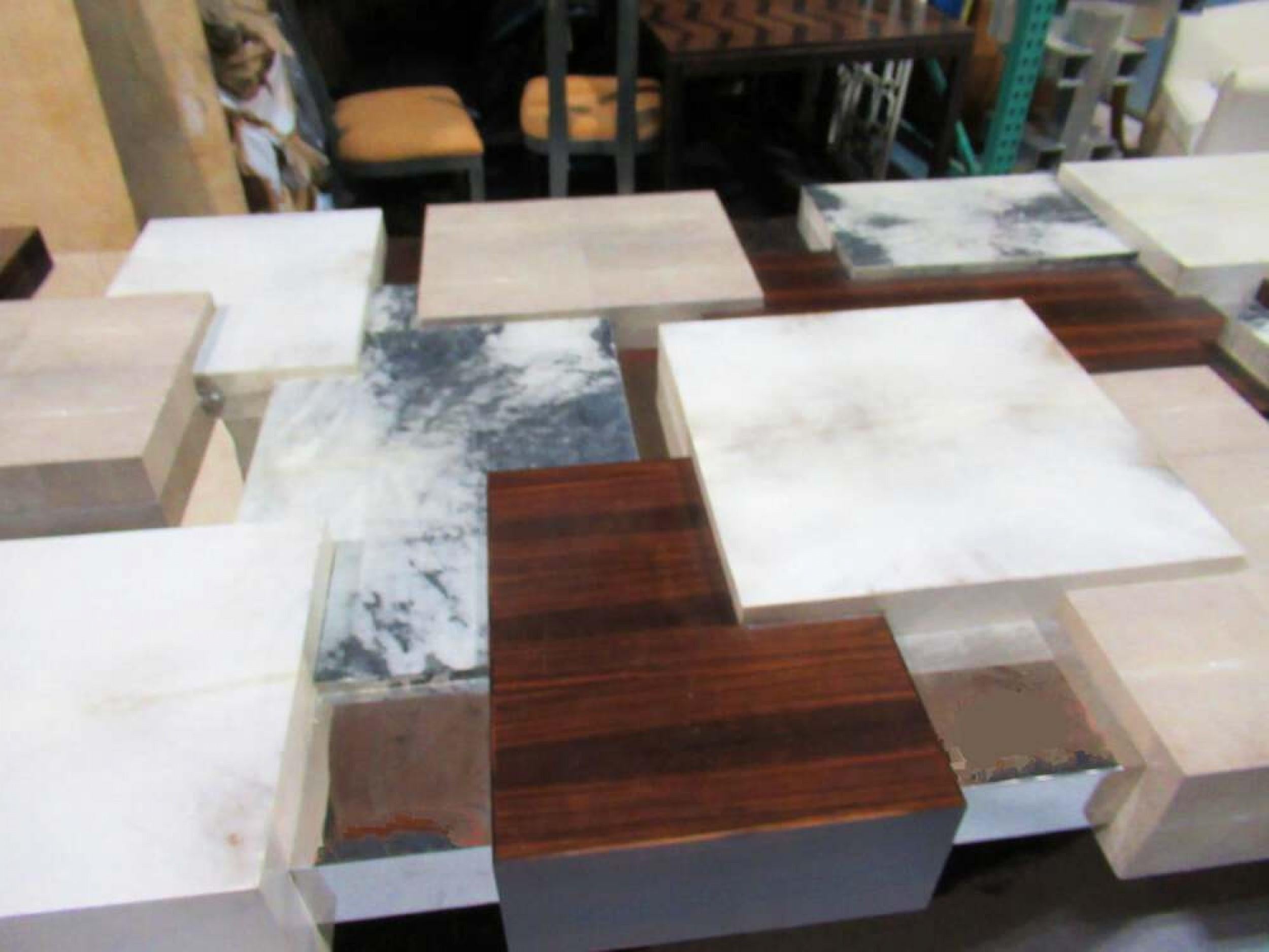 Chrome Craft Assoc. Table monumentale en galuchat, ébène de Macassar, parchemin et chrome en vente