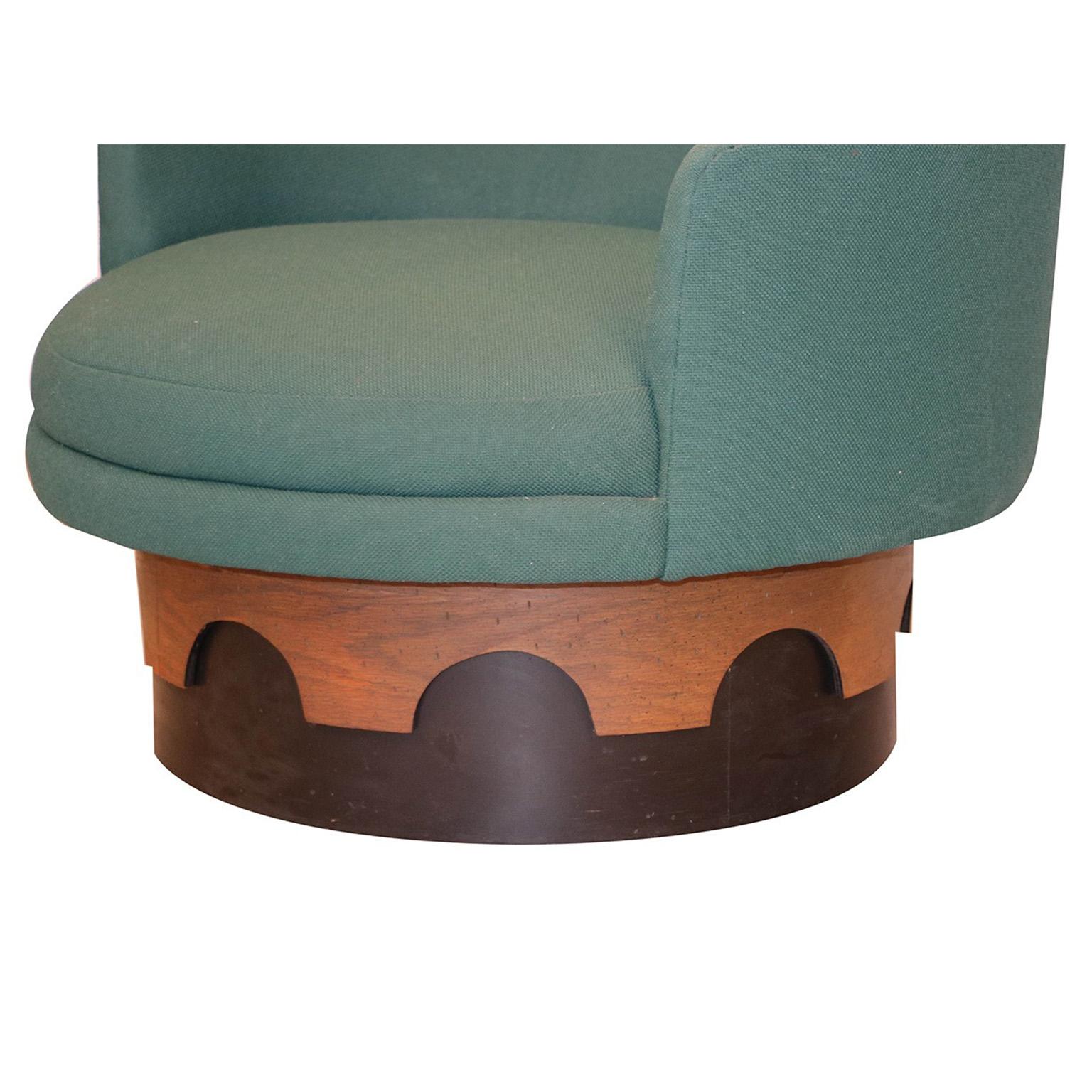 A fabulous and fun original 1960s high back swivel chair designed by Adrian Pearsall for his “Strictly Spanish” collection for Craft Associates. An icon of Pearsall’s flamboyant “Atomic Age”, this unique chair features original teal green wool tweed