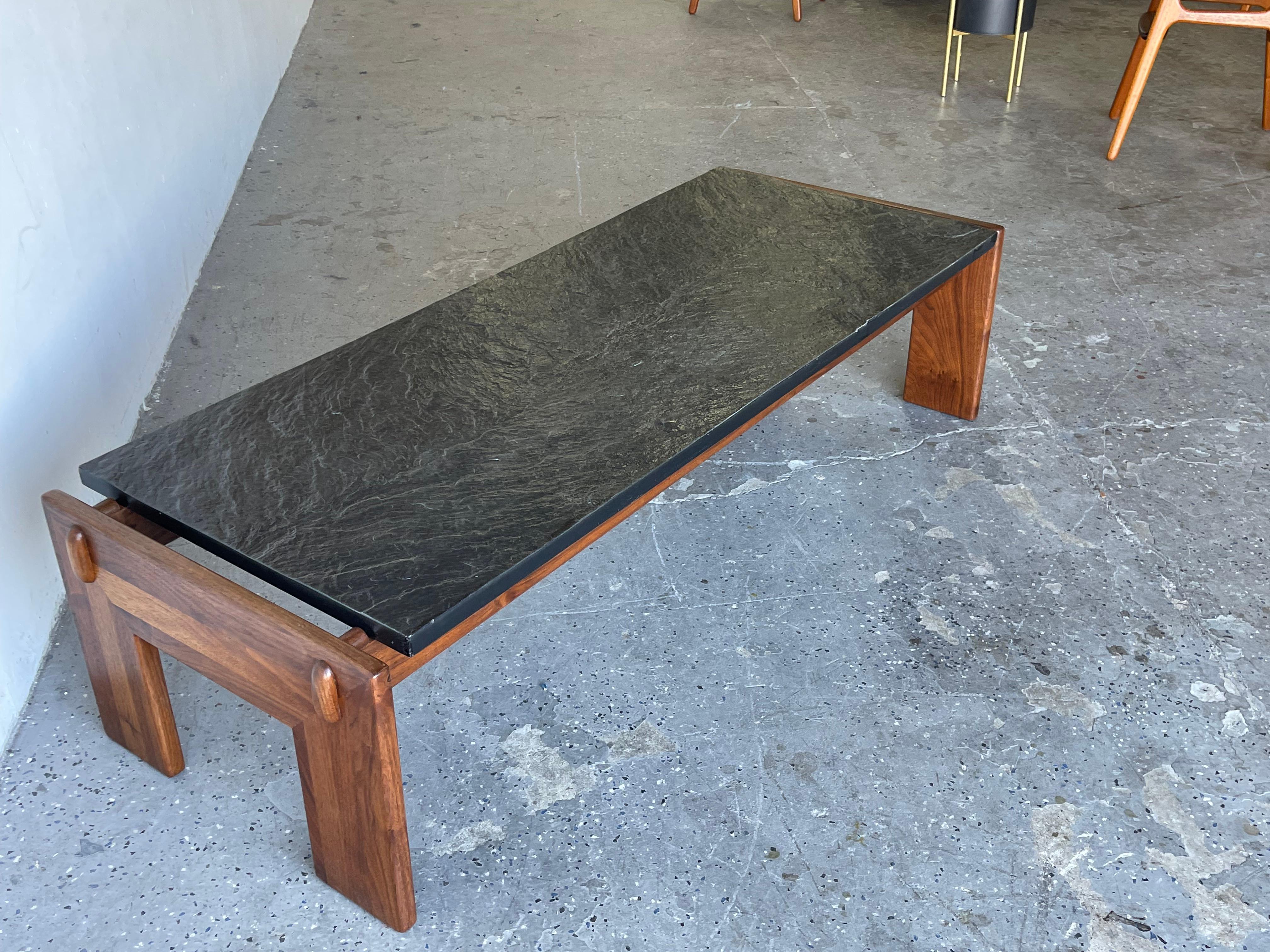 Mid-20th Century Craft Associates Adrian Pearsall Solid Walnut Oiled Frame Slate Top Coffee Table