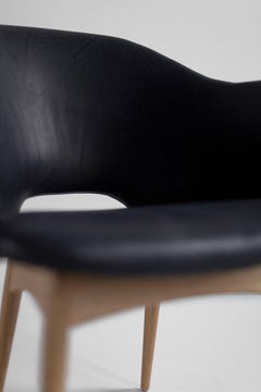 Craft Associates Dining Chair, Scoop Modern Dining Arm Chair, White Oak Leather