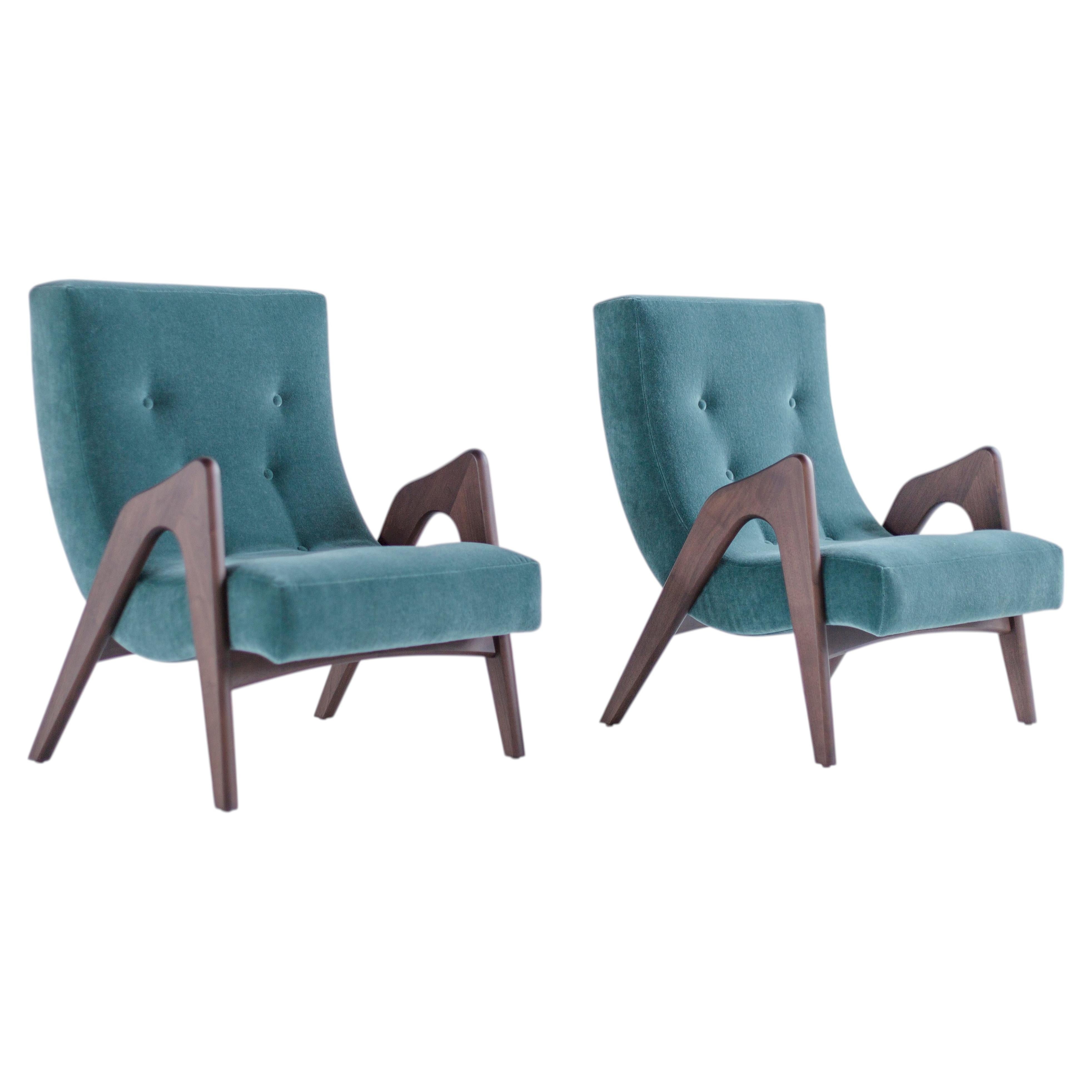 Chaises longues Craft Associates, chaise longue moderne Scoop, noyer mohair