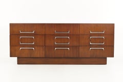 Craft Associates Mid Century Walnut and Chrome 9 Drawer Lowboy Dresser