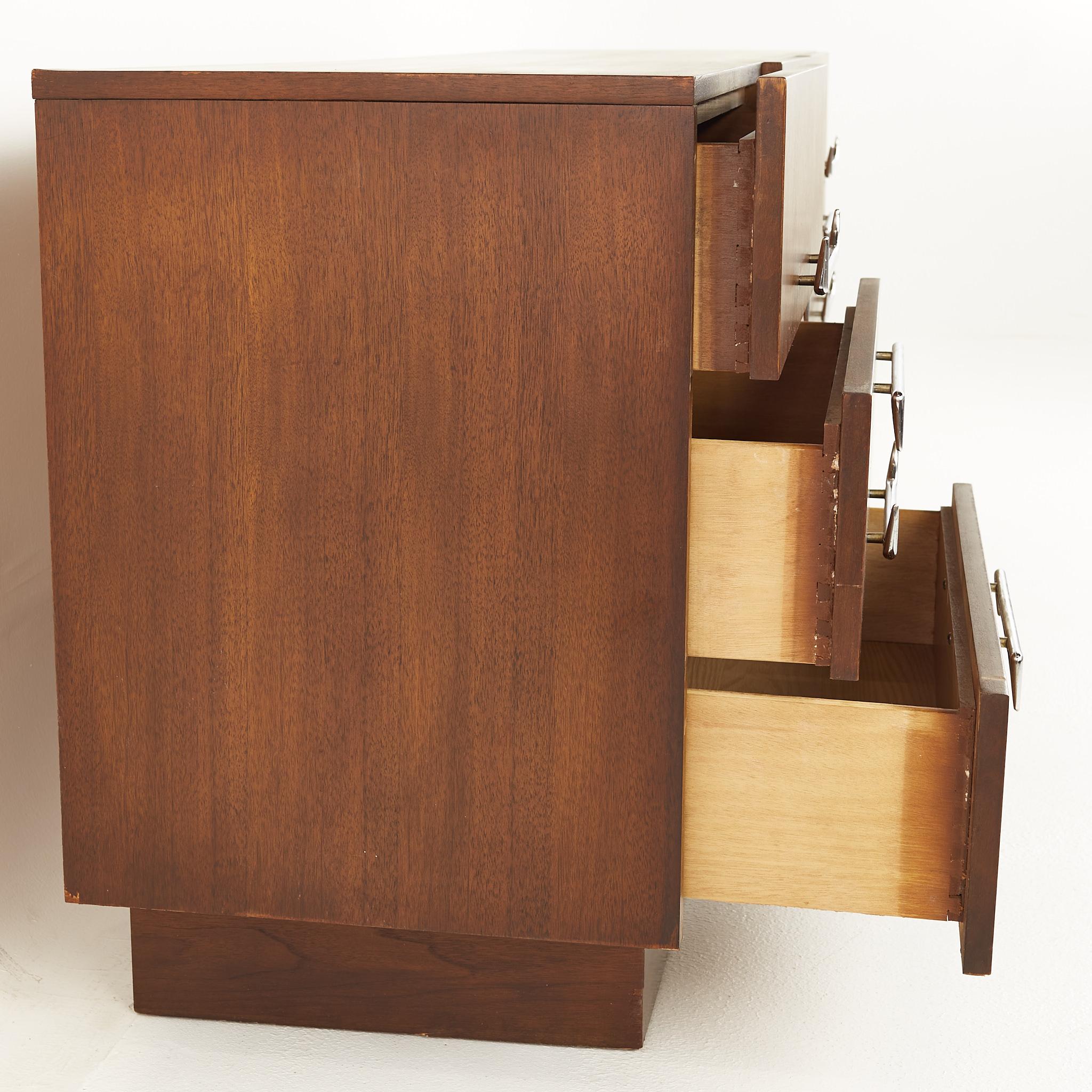 Craft Associates Mid Century Walnut and Chrome 9 Drawer Lowboy Dresser 1