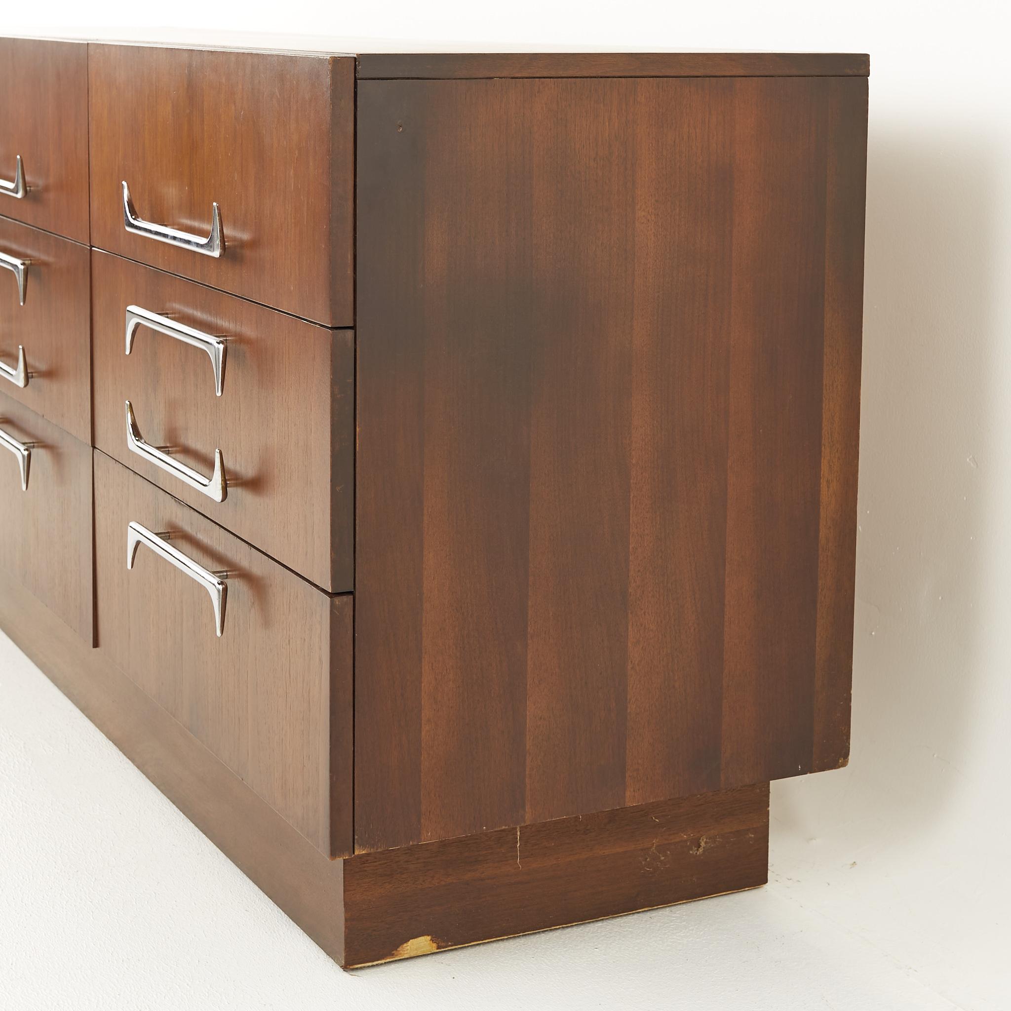 Craft Associates Mid Century Walnut and Chrome 9 Drawer Lowboy Dresser 2