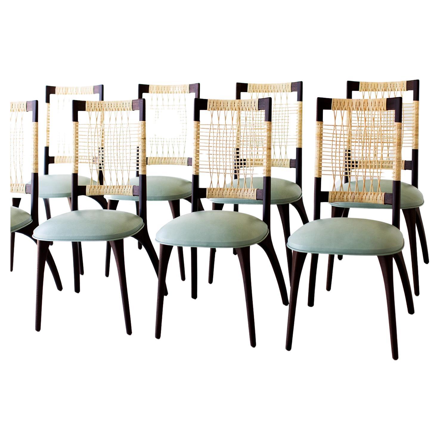 Craft Caned Dining Chairs, Bonnie Caned Dining Chairs, Leather and Walnut