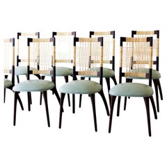 Craft Caned Dining Chairs, Bonnie Caned Dining Chairs, Leather and Walnut