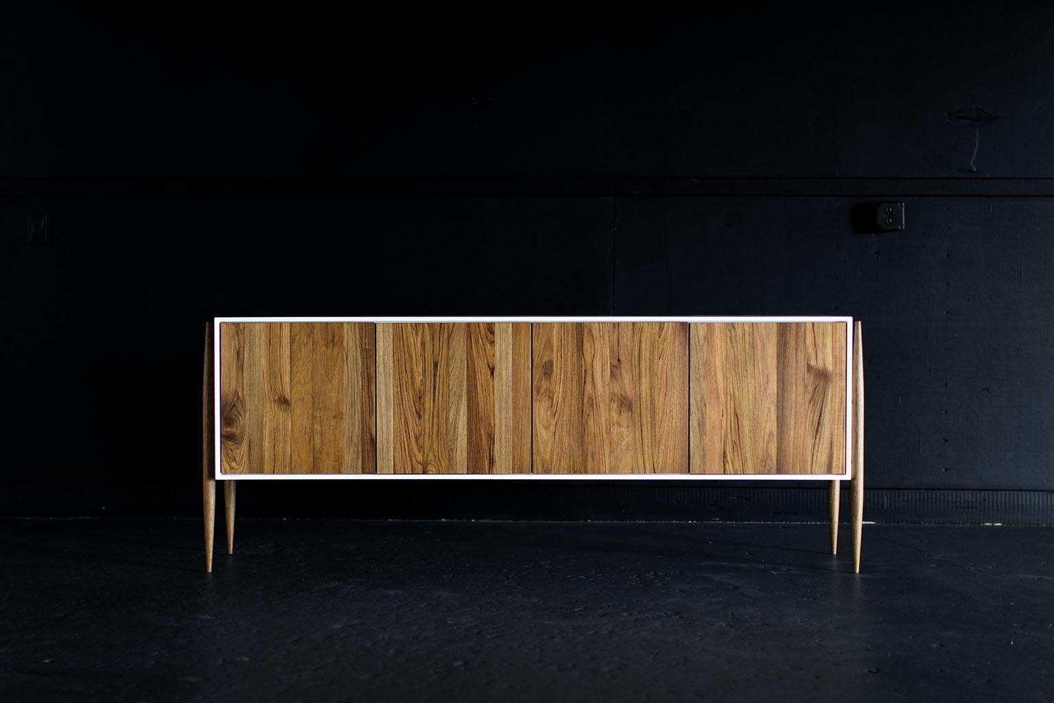 Contemporary Craft Credenza, Cambre Credenza, Teak, Designed by Laura Trenchard For Sale