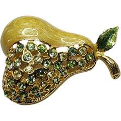 Craft Jewelry NYC Enamel & Crystal Pear Brooch in Gold Tone