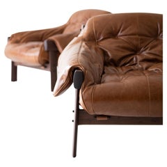 Craft Lounge Chairs, Lafer Lounge Chairs, Brown Leather and Walnut, Modern