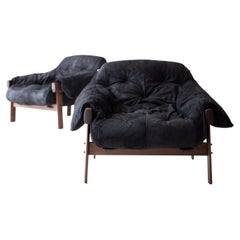 Craft Lounge Chairs, Percival Lounge Chairs, Black Leather and Walnut 