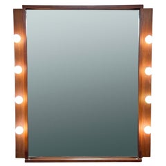 Vintage Craft Made Walnut Wall Mirror with Lighted Vanity Surround, circa 1960s