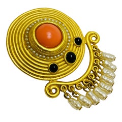 CRAFT signed gold tone pearl coral designer brooch