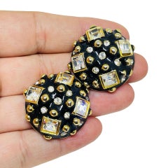 CRAFT signed vintage gold tone enamel rhinestones designer pierced earrings