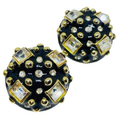 CRAFT signed vintage gold tone enamel rhinestones designer pierced earrings