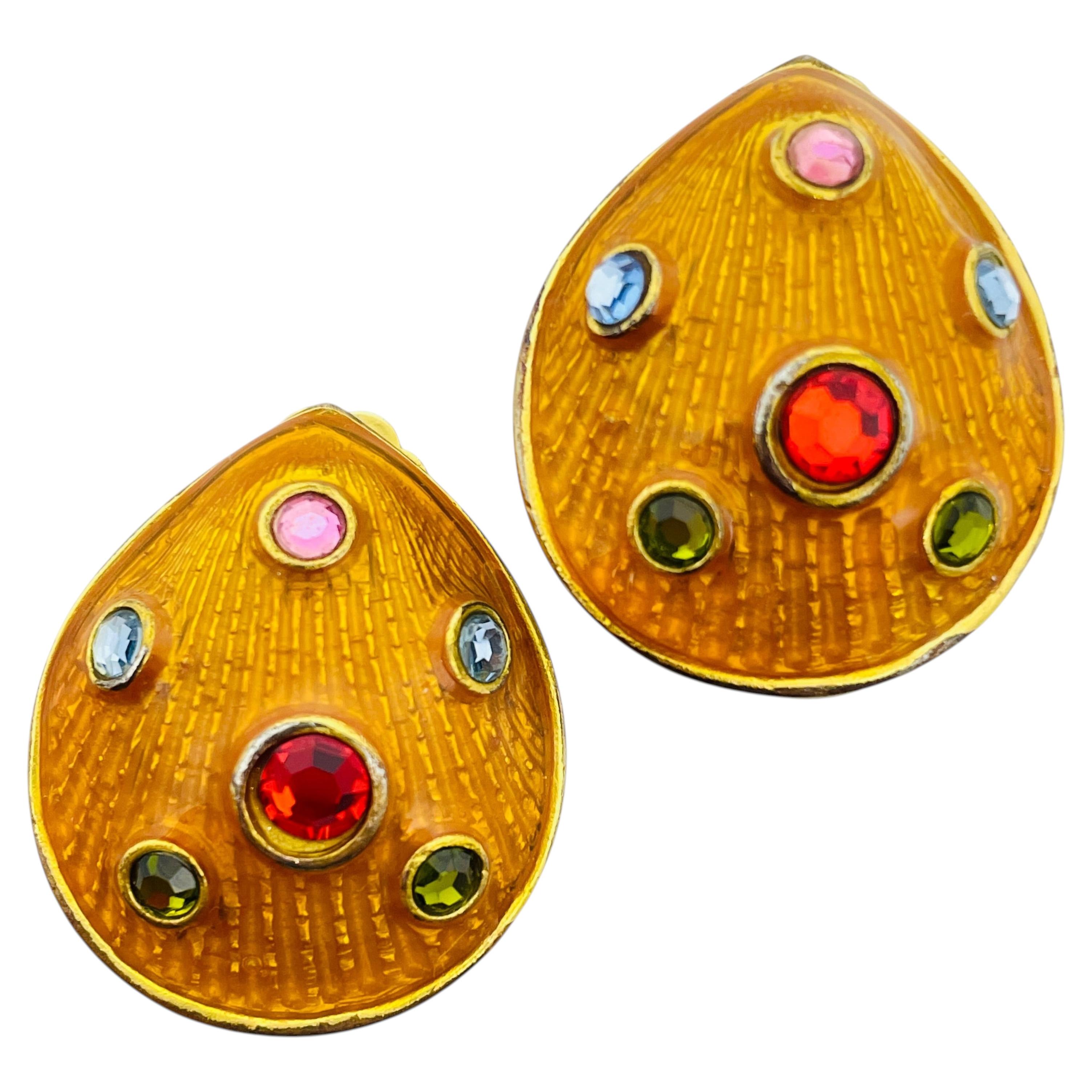 Pendientes de diseño CRAFT, vintage, con conchas, esmalte dorado y pedrería, firmados en venta