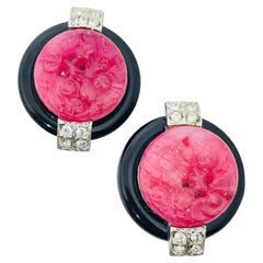 CRAFT pendientes de clip de diseño vintage de plata con rubí, cristal y esmalte negro