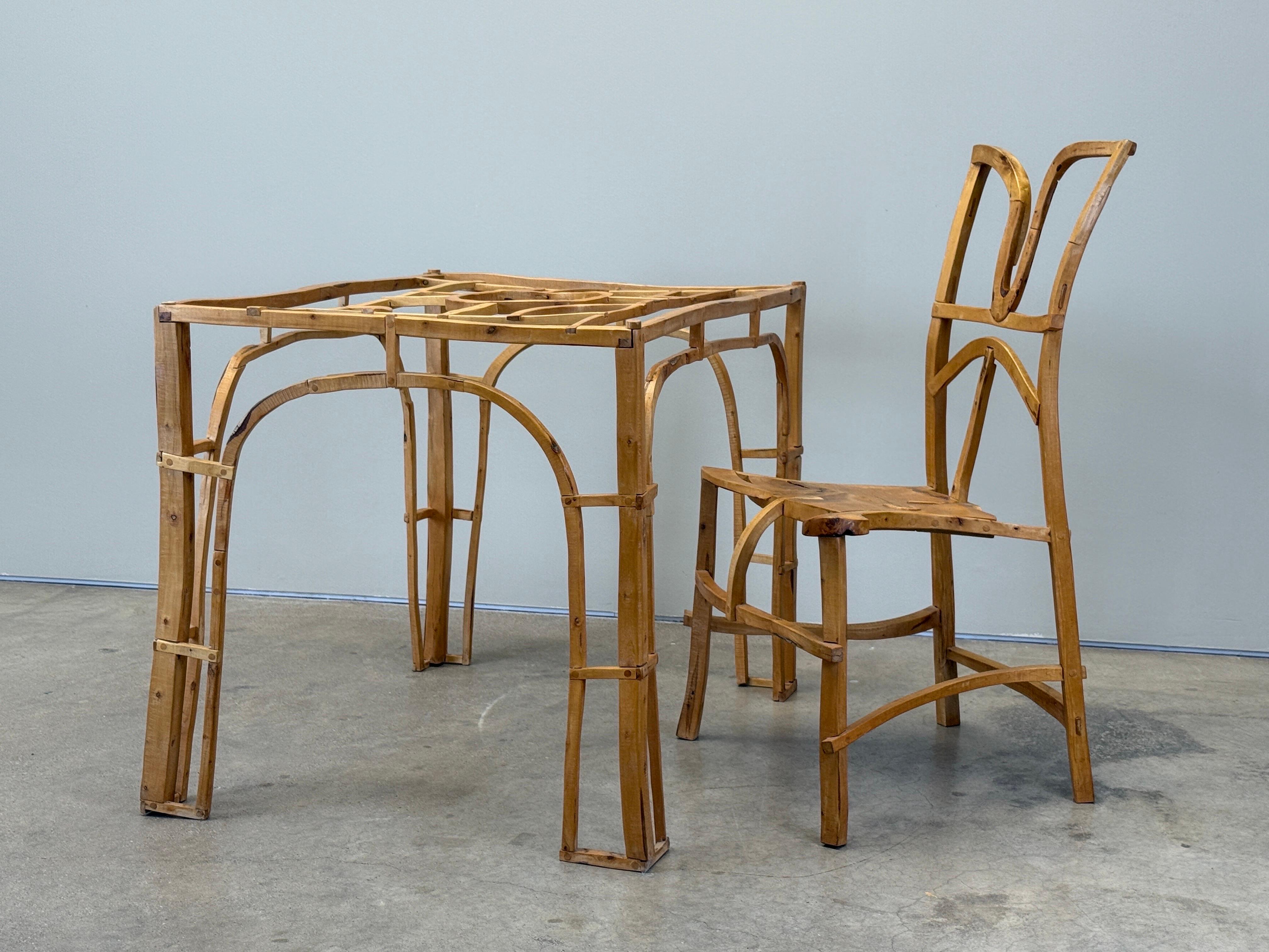 Wood Craft Table and Chair by Jonah Meyer, 1997 For Sale