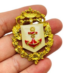 CRAFT vintage gold red enamel anchor crown designer runway brooch