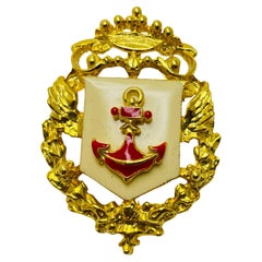 CRAFT vintage gold red enamel anchor crown designer runway brooch