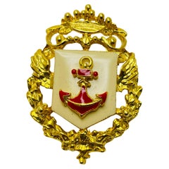 CRAFT Vintage gold red enamel anchor crown designer runway brooch